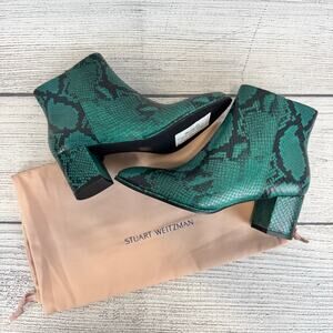 Stuart Weitzman Teal & Black Snakeskin Embossed Kiandra Heeled Booties Size 7